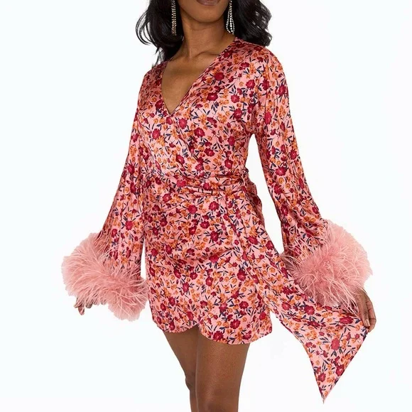 BuddyLove NEW ANISA FEATHER CUFF MINI DRESS - DRAGONFRUIT - Picture 3 of 7